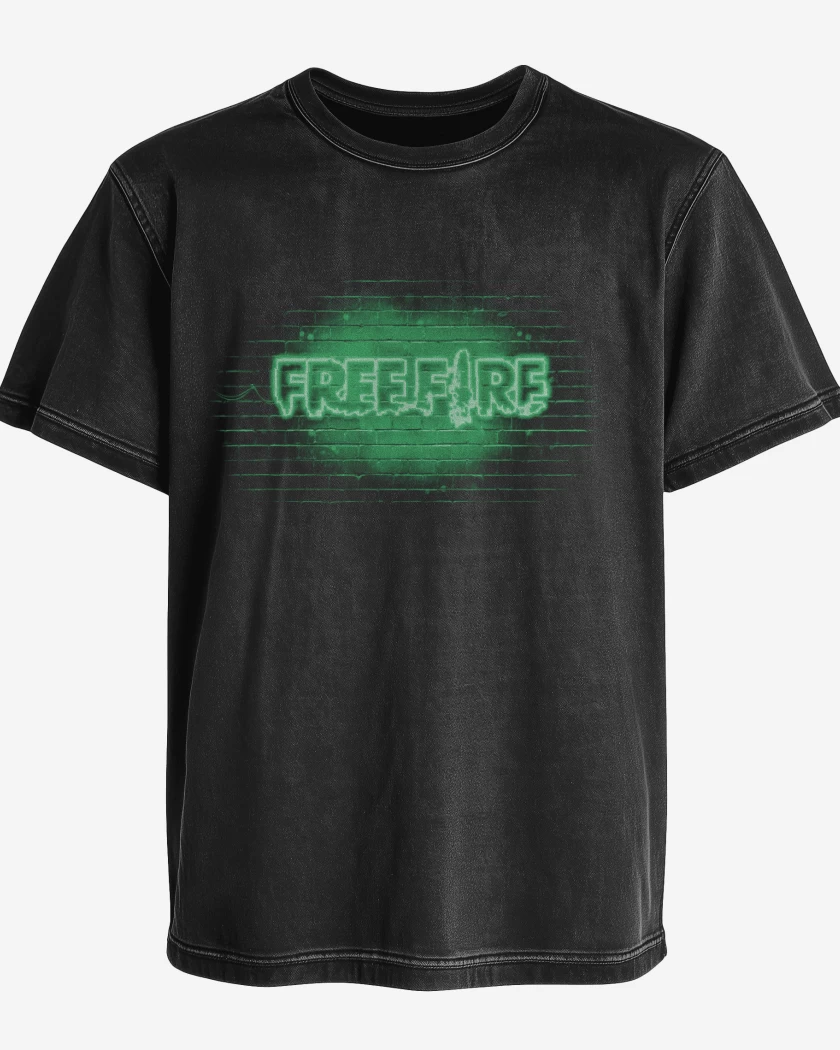 Polera desgastada Free fire neon verde