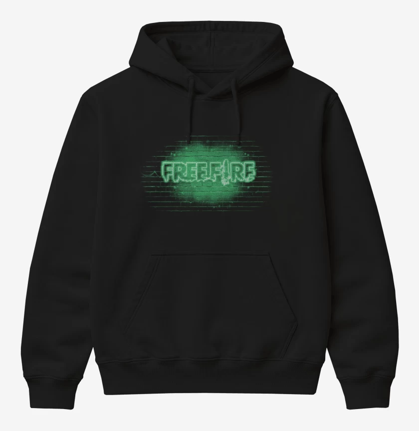 Poleron Canguro básico Negro de Free fire neon verde