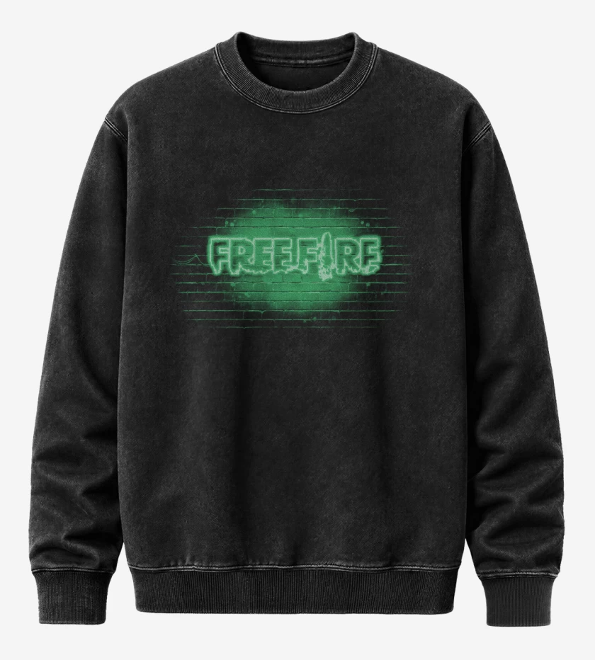 Poleron Polo Acid Wash Negro de Free fire neon verde
