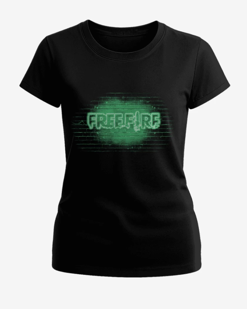 Polera de Mujer Negro de Free fire neon verde