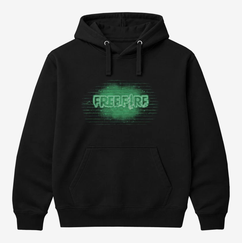 Polerón Canguro Negro de Free fire neon verde