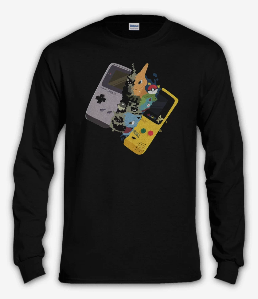 Polera manga larga Negro de Gameboy pokemon