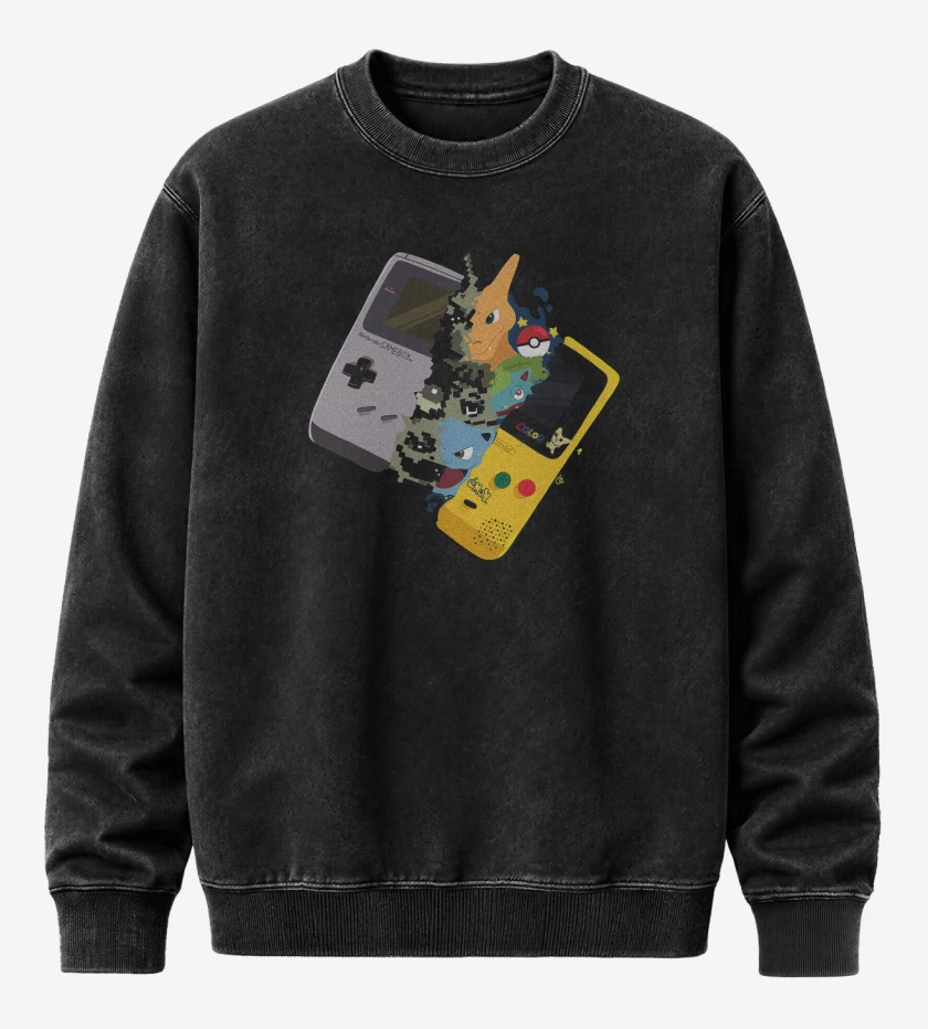 Poleron Polo Acid Wash Negro de Gameboy pokemon