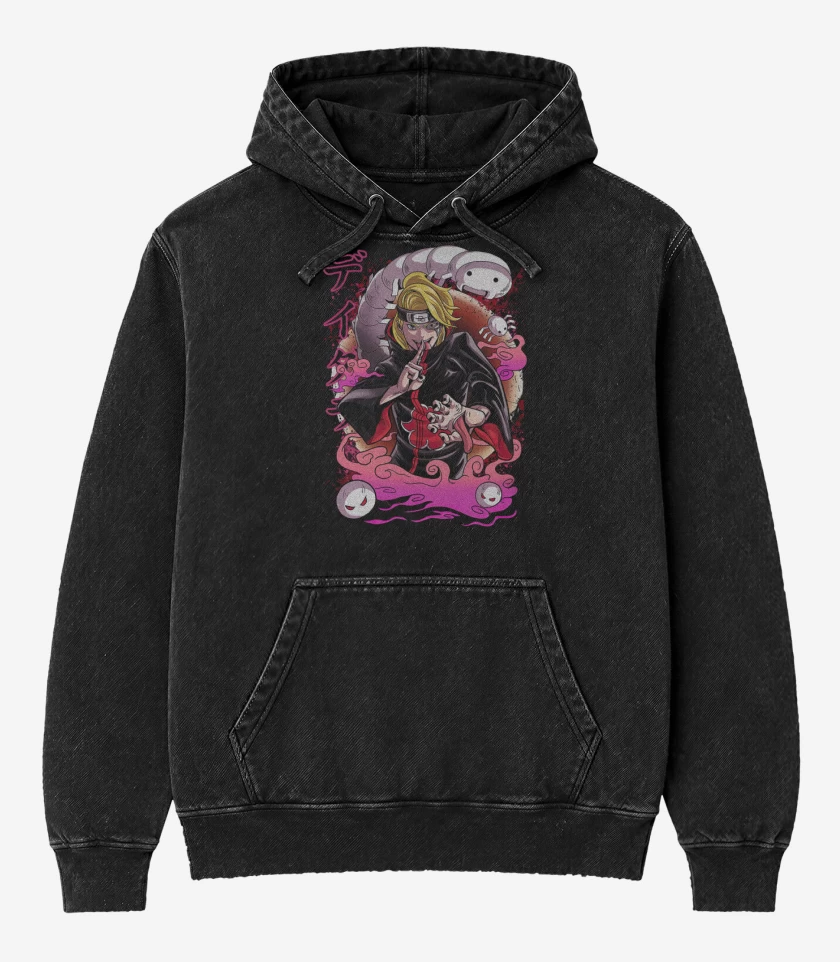 Poleron Canguro Acid Wash Negro de Deidara