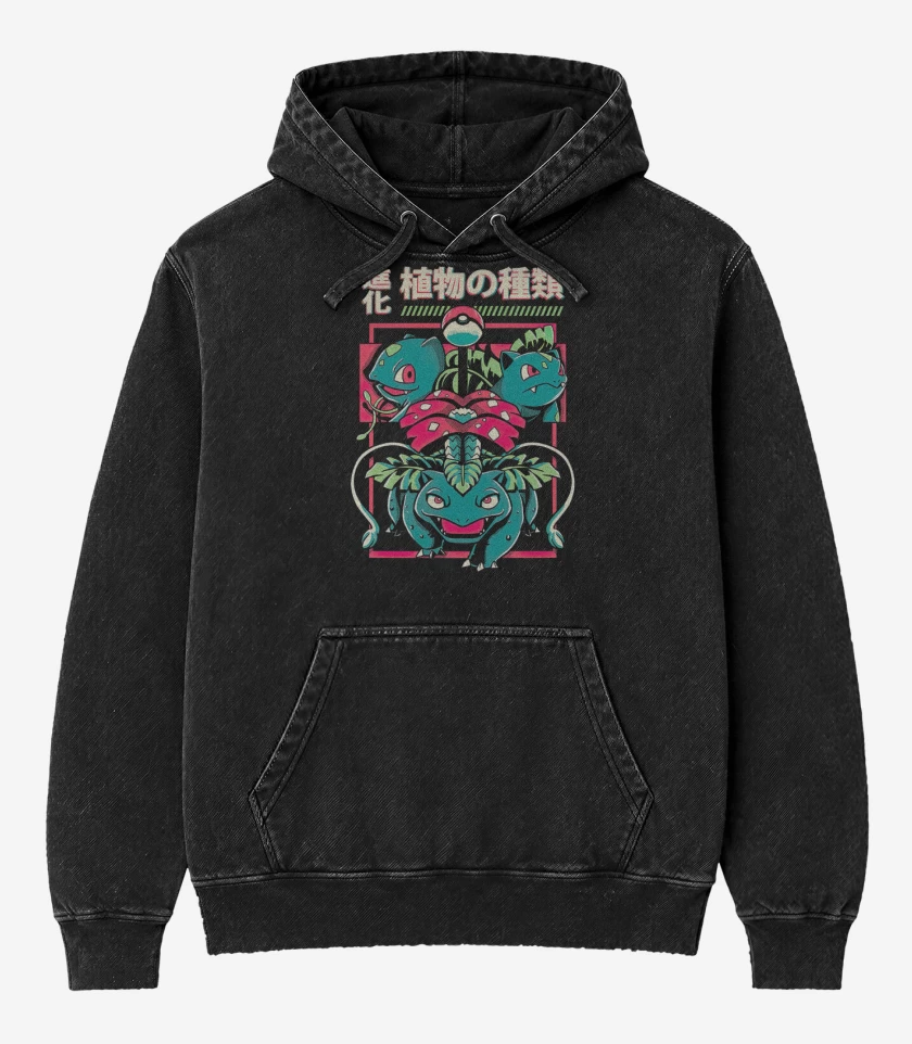 Poleron Canguro Acid Wash Negro de Equipo Planta