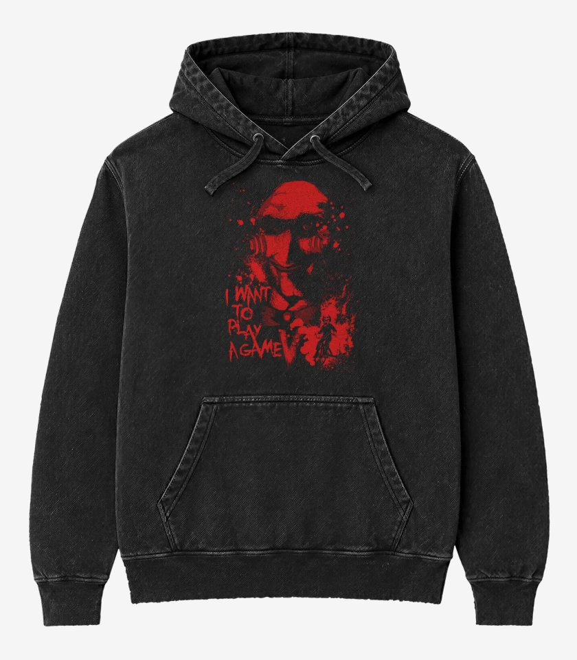 Poleron Canguro Acid Wash Negro de Saw 