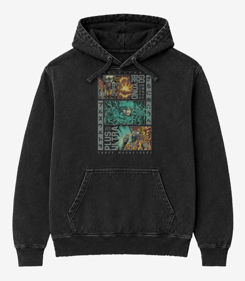 Poleron Canguro Acid Wash Negro de Los Tres Mosqueteros