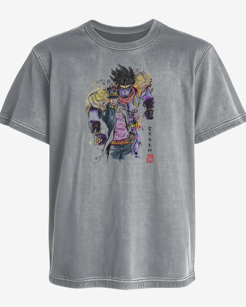 Polera desgastada Gris Melange de Jotaro Kujo