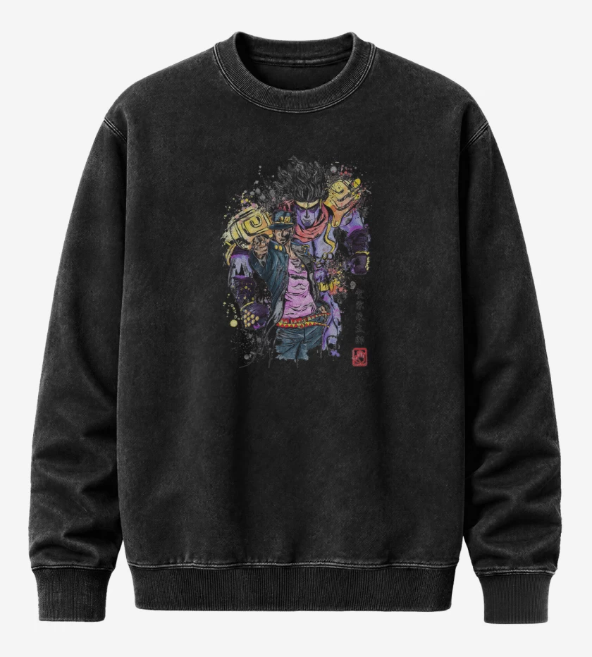 Poleron Polo Acid Wash Negro de Jotaro Kujo