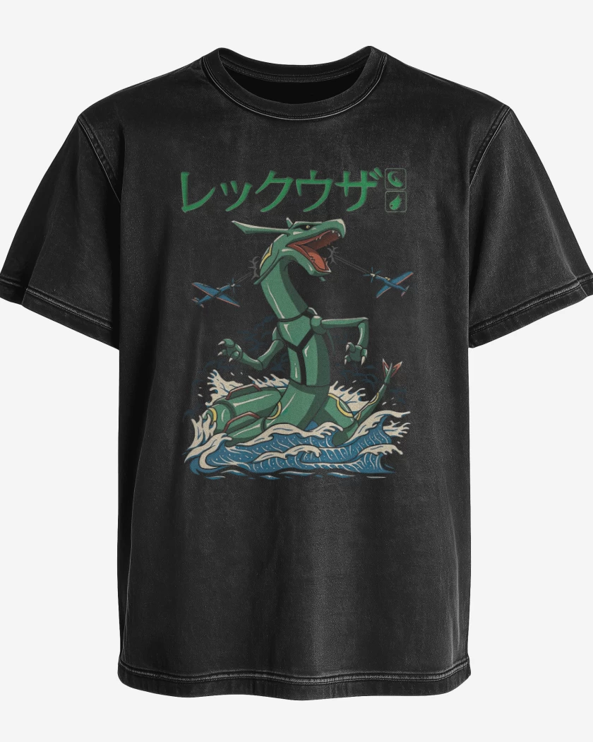 Polera desgastada Negro de Rayquaza