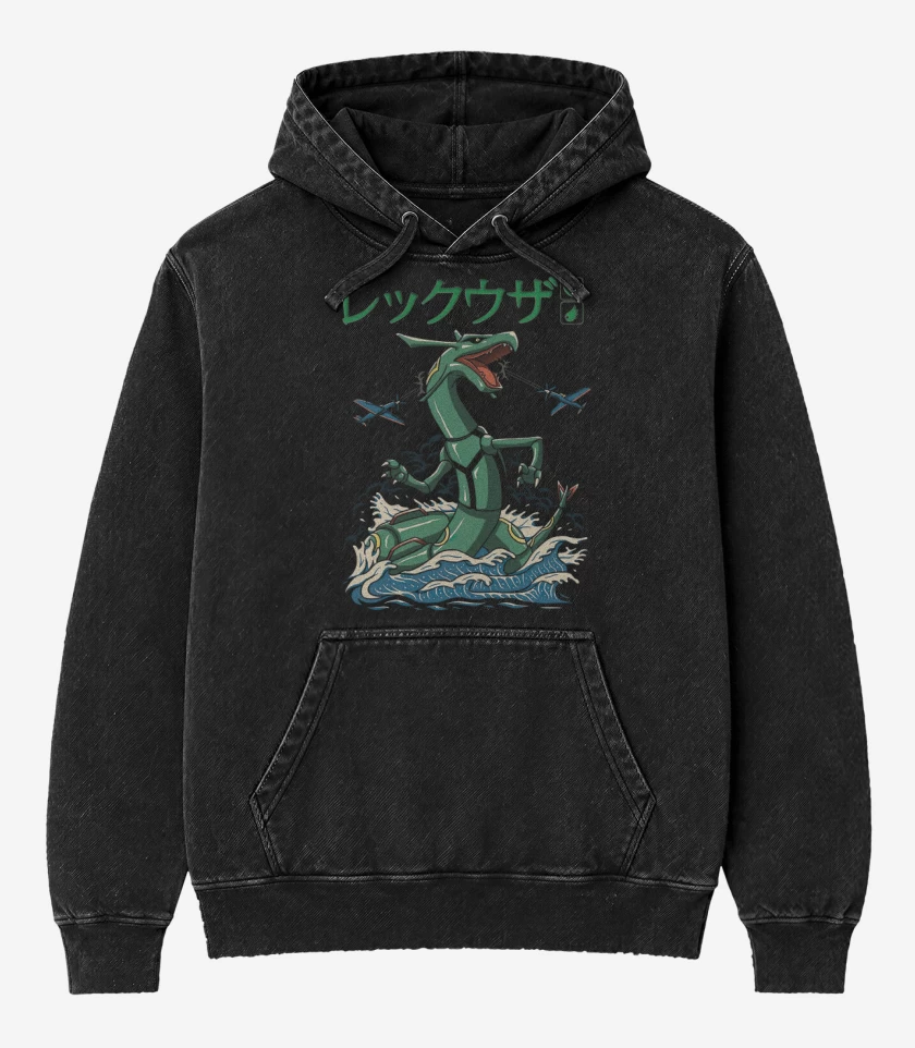 Poleron Canguro Acid Wash Negro de Rayquaza