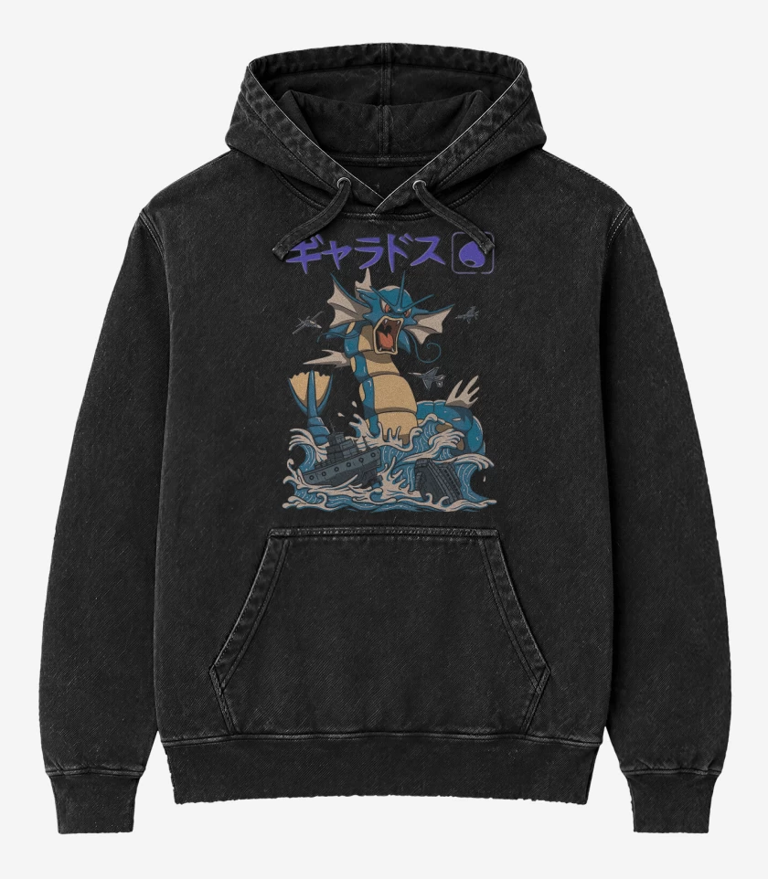 Poleron Canguro Acid Wash Negro de Gyarados