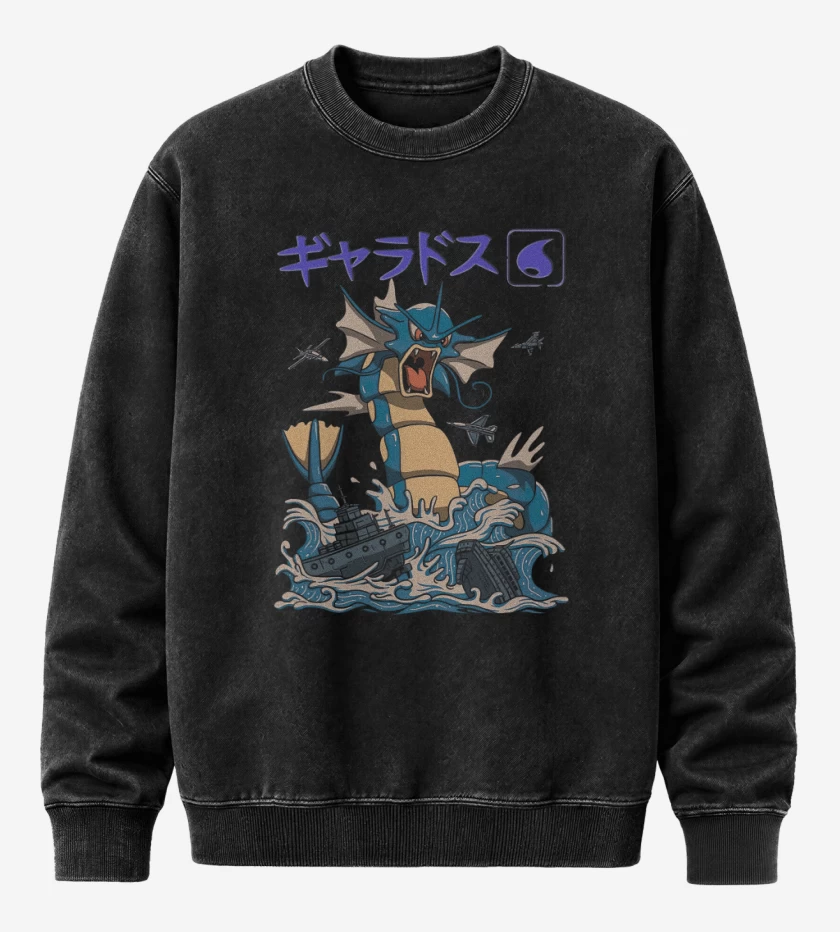 Poleron Polo Acid Wash Negro de Gyarados