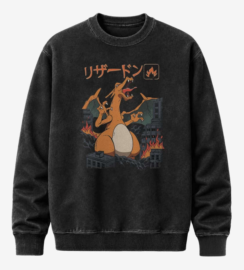 Poleron Polo Acid Wash Negro de Charizard