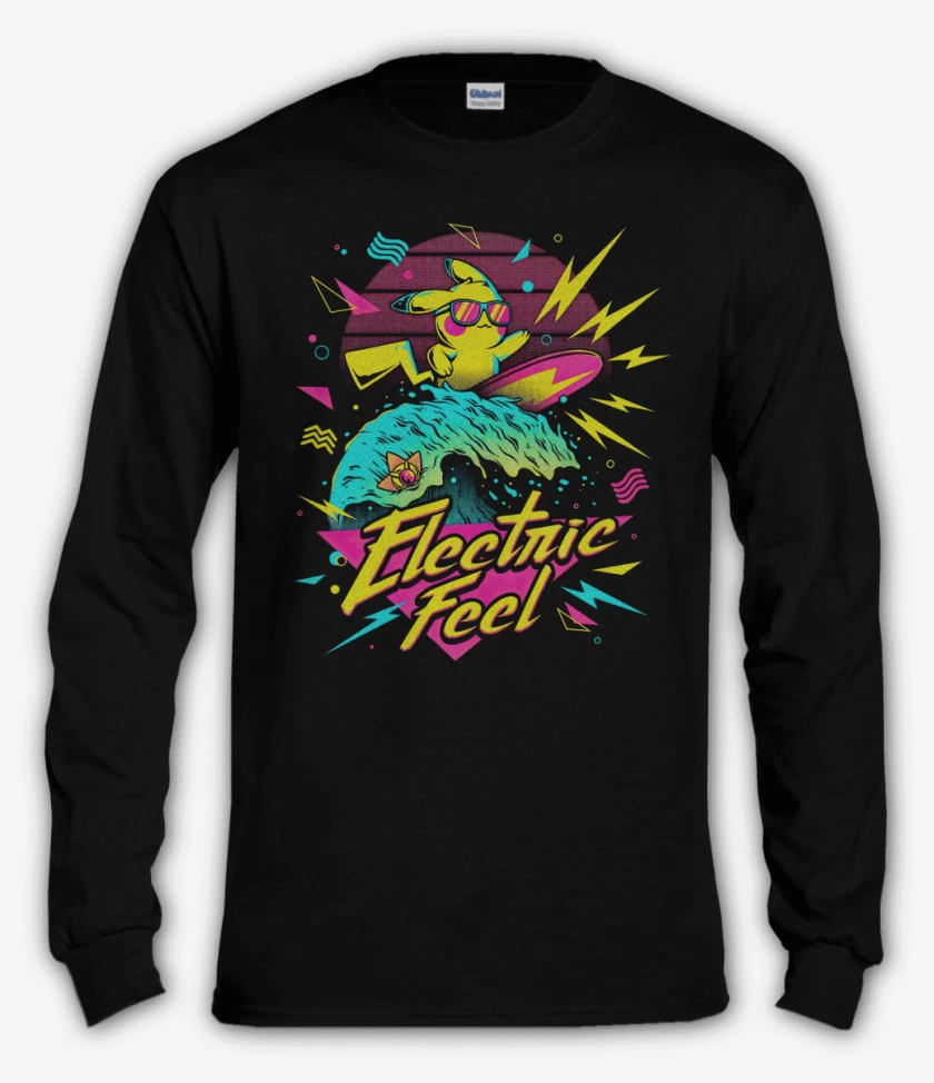 Polera manga larga Negro de Pikachu Surf 