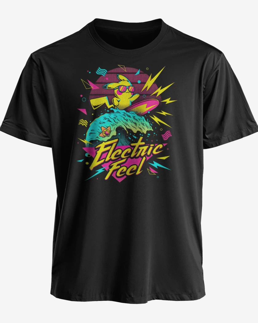 Polera premium Negro de Pikachu Surf 