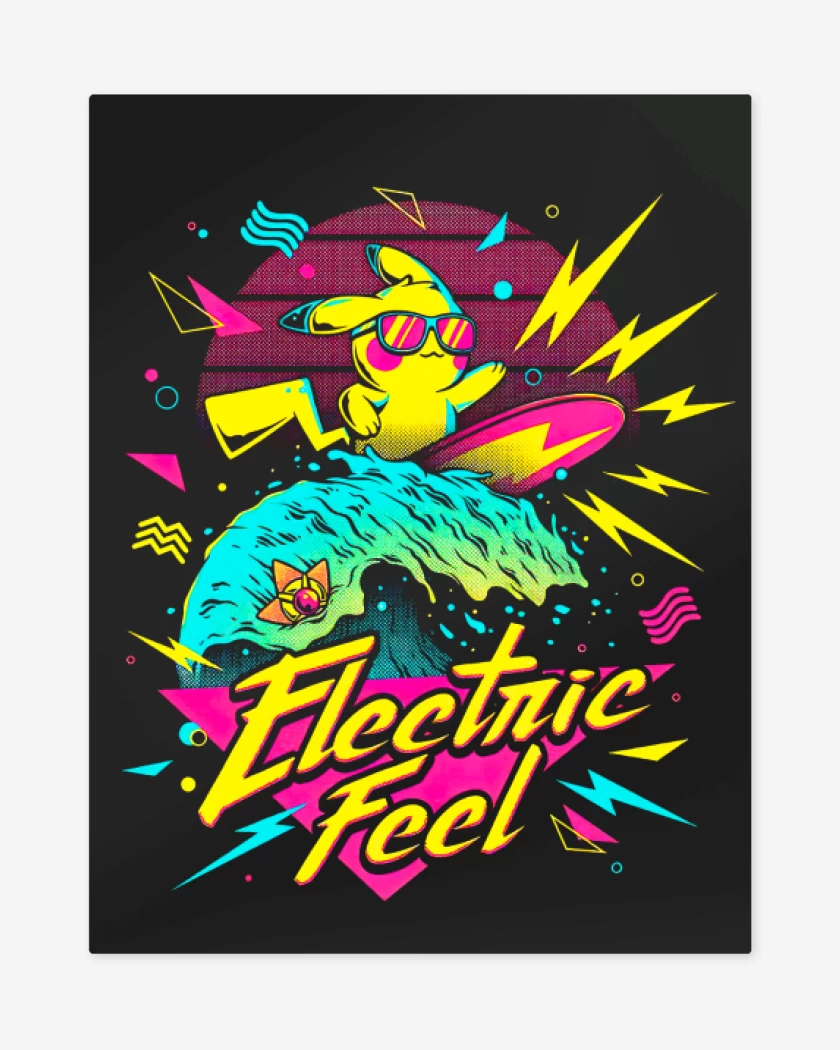 Print metalico Negro de Pikachu Surf 