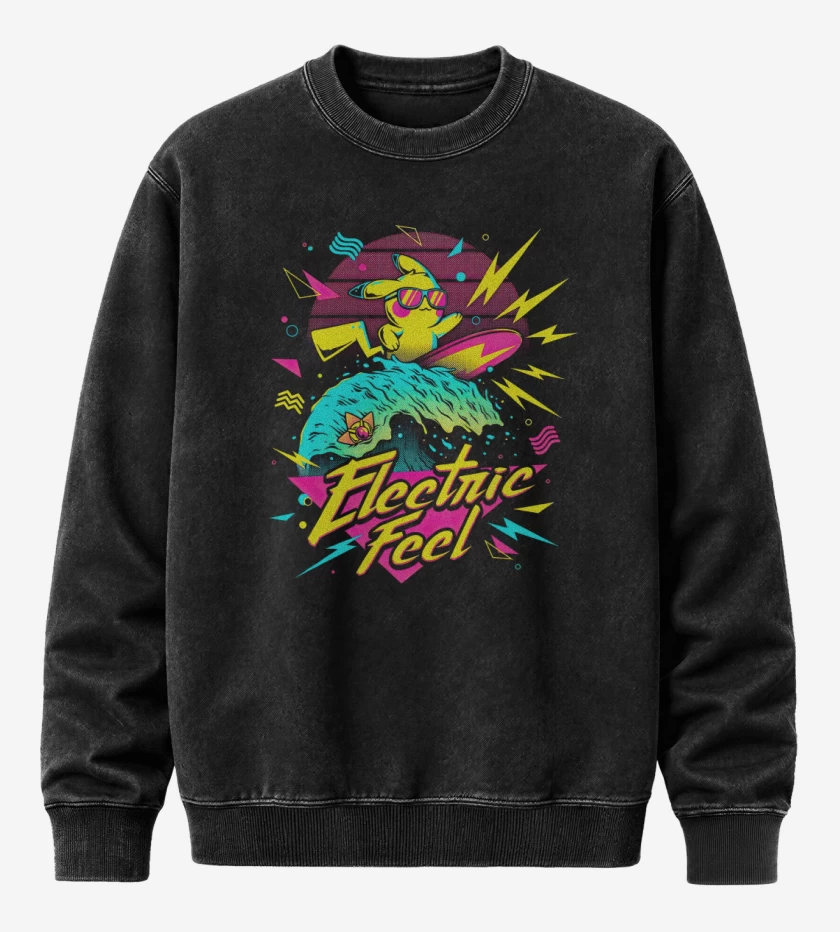 Poleron Polo Acid Wash Negro de Pikachu Surf 