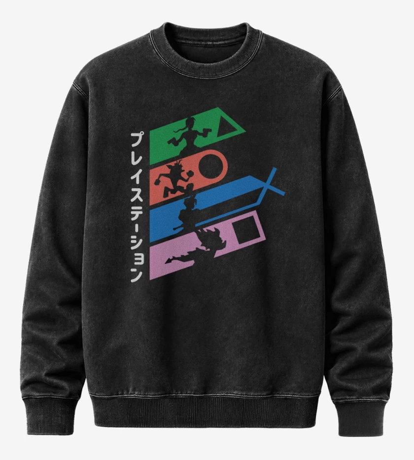 Poleron Polo Acid Wash Negro de Play Station Legends