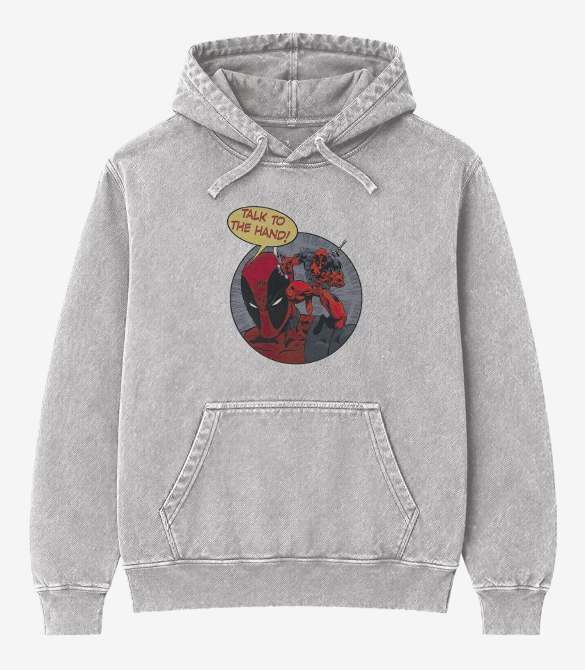 Poleron Canguro Acid Wash Gris Melange de Dead Pool 