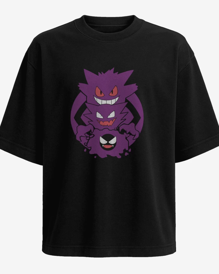 Polera Oversize Negro de Gastly haunter gengar