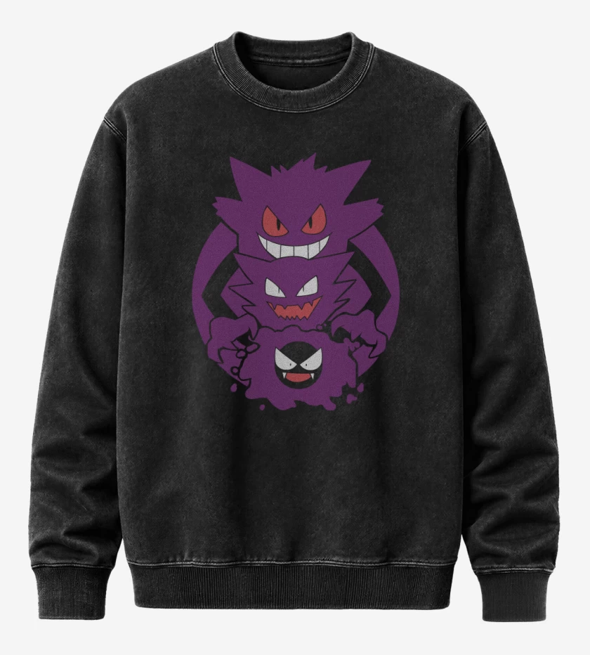 Poleron Polo Acid Wash Negro de Gastly haunter gengar
