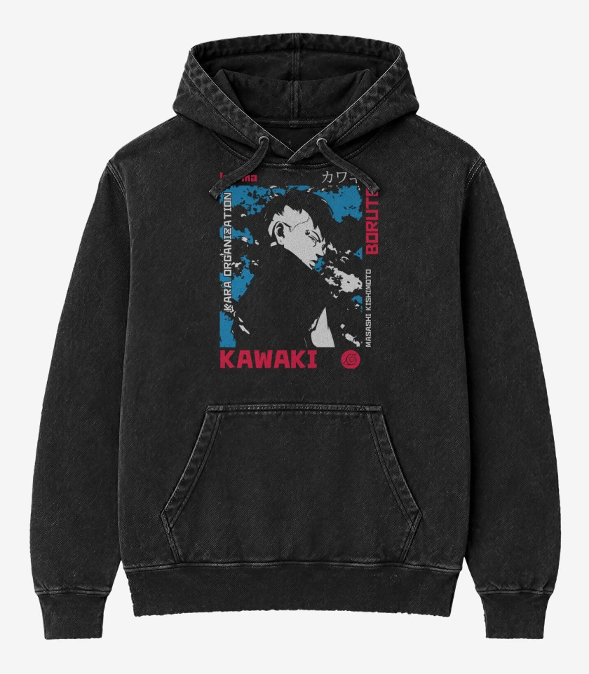 Poleron Canguro Acid Wash Negro de Kawaki