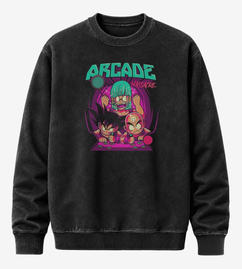 Poleron Polo Acid Wash Negro de Dragon Ball Arcade Massacre