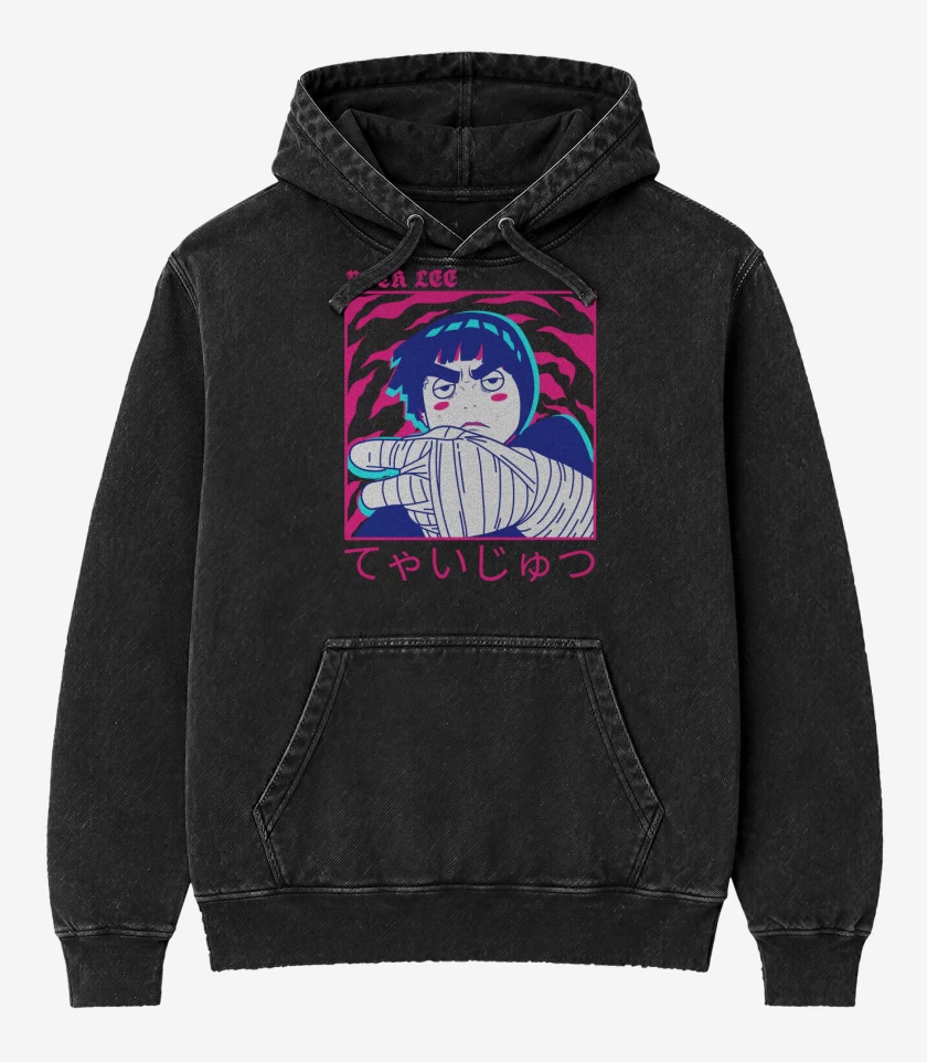 Poleron Canguro Acid Wash Negro de Druken Rock Lee