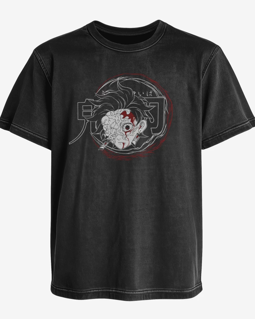 Polera desgastada Negro de Tanjiro Demonio
