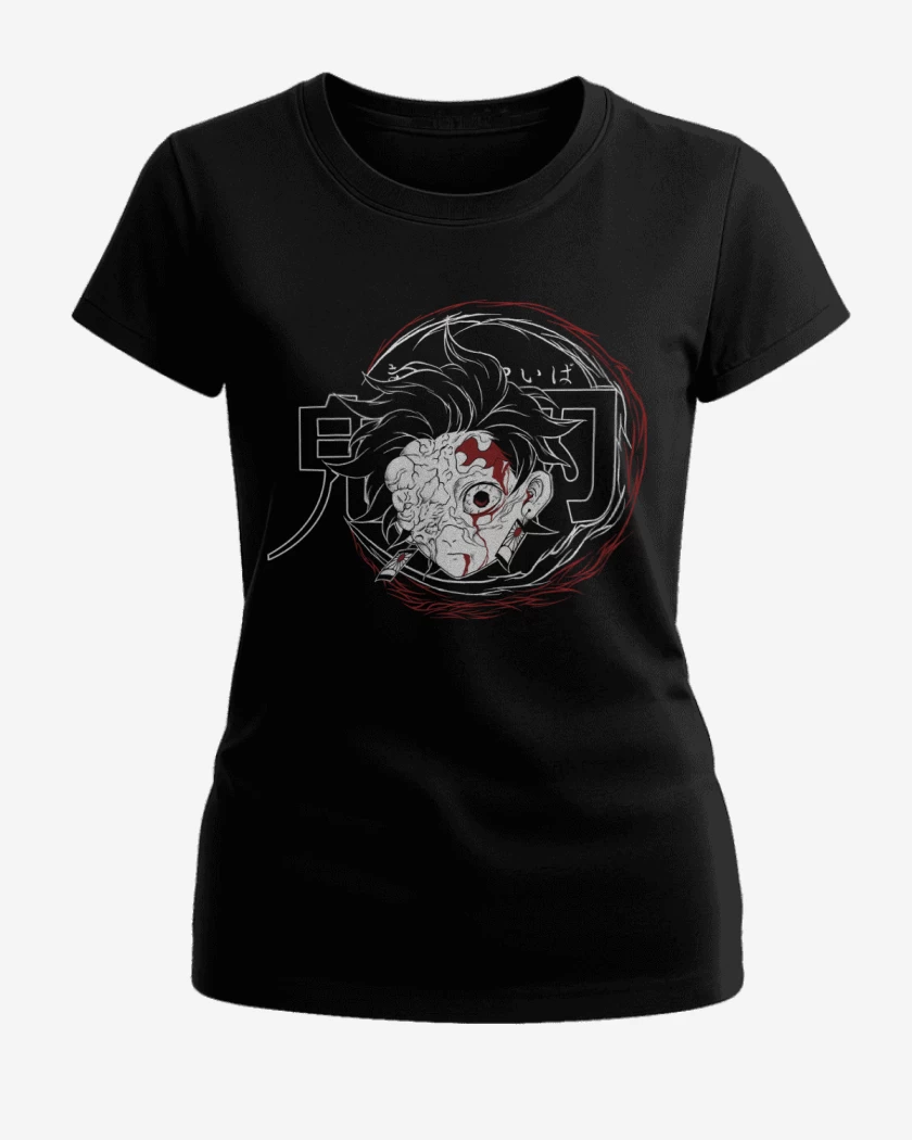 Polera de Mujer Negro de Tanjiro Demonio