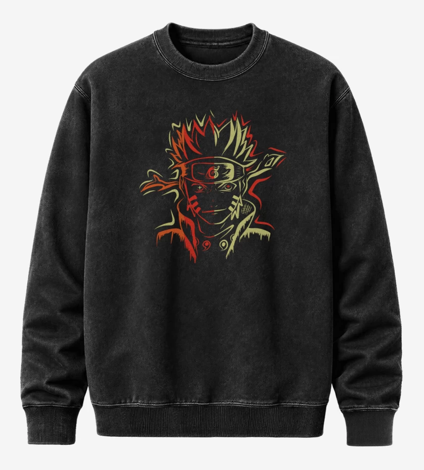 Poleron Polo Acid Wash Negro de Naruto Seis Caminos