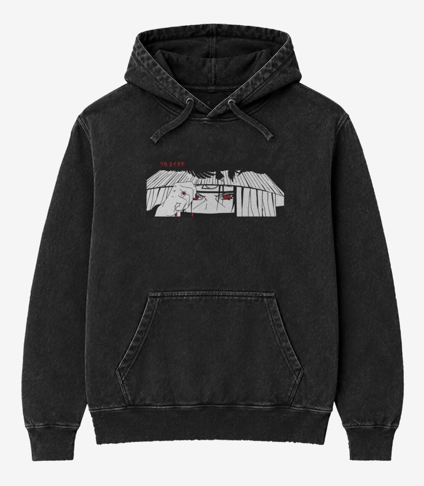 Poleron Canguro Acid Wash Negro de Itachi Clon de Cuervos
