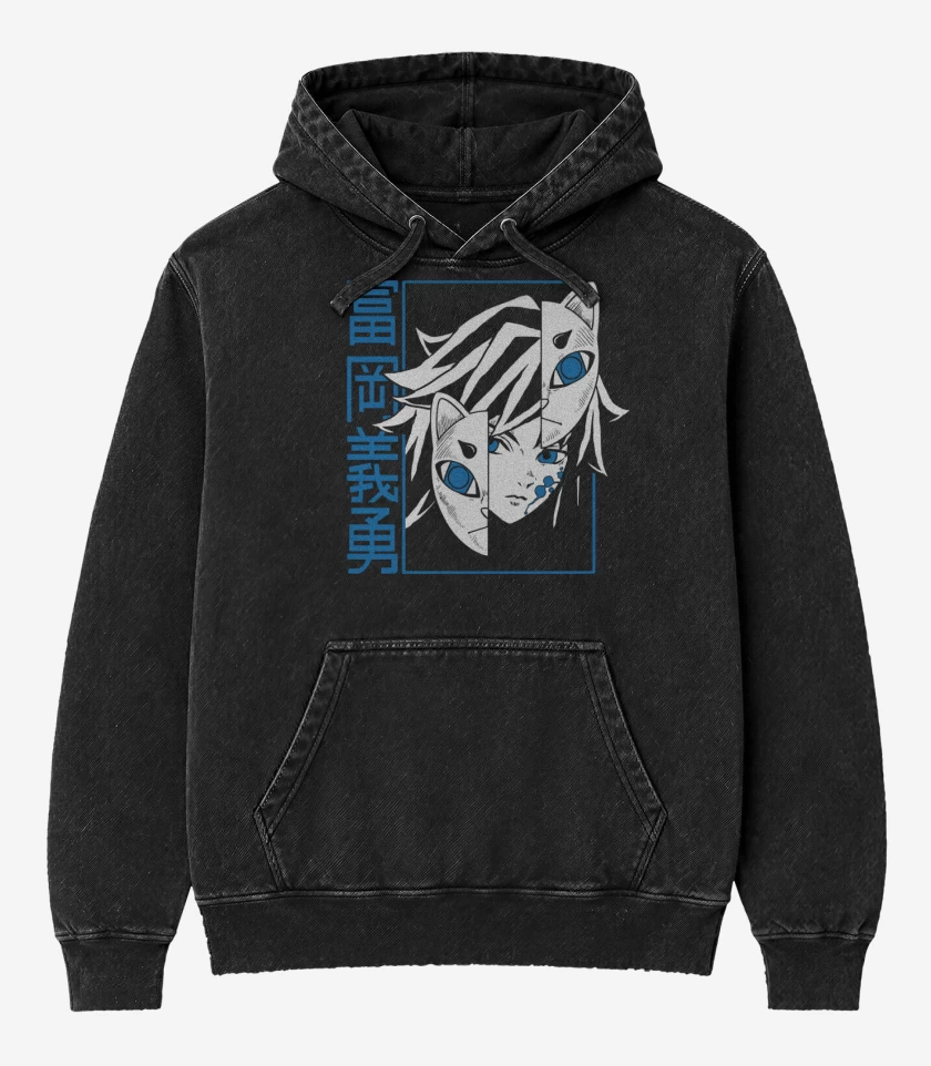 Poleron Canguro Acid Wash Negro de Tomioka