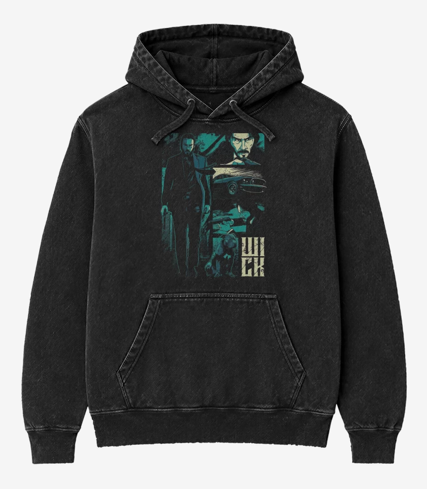 Poleron Canguro Acid Wash Negro de Jhon Wick