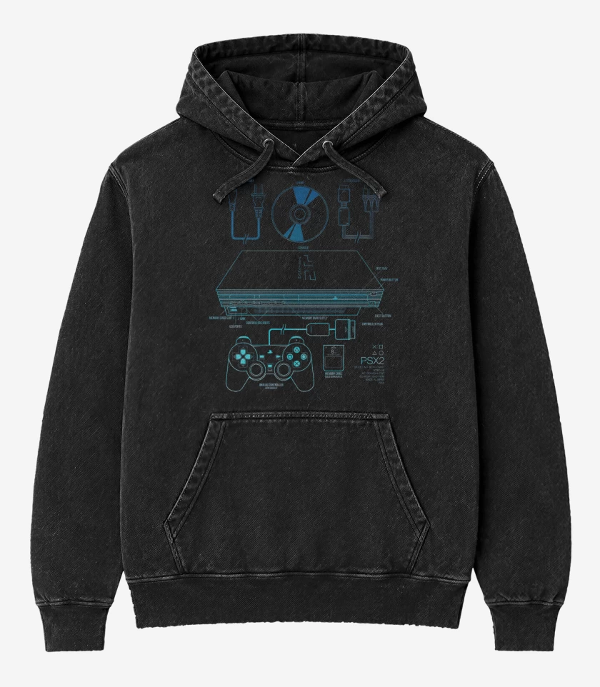 Poleron Canguro Acid Wash Negro de Ps2