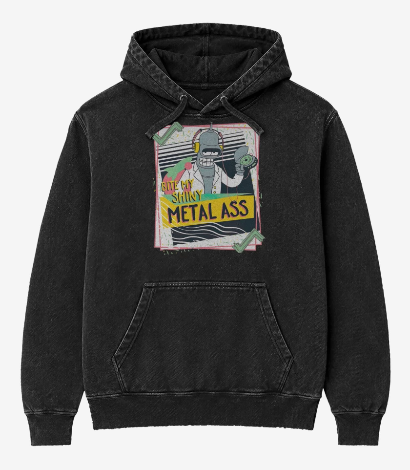Poleron Canguro Acid Wash Negro de Bender metall ass