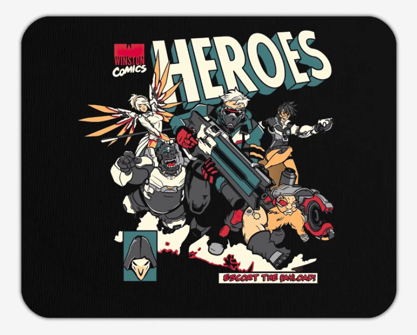 Mousepad Negro de Overwatch comic