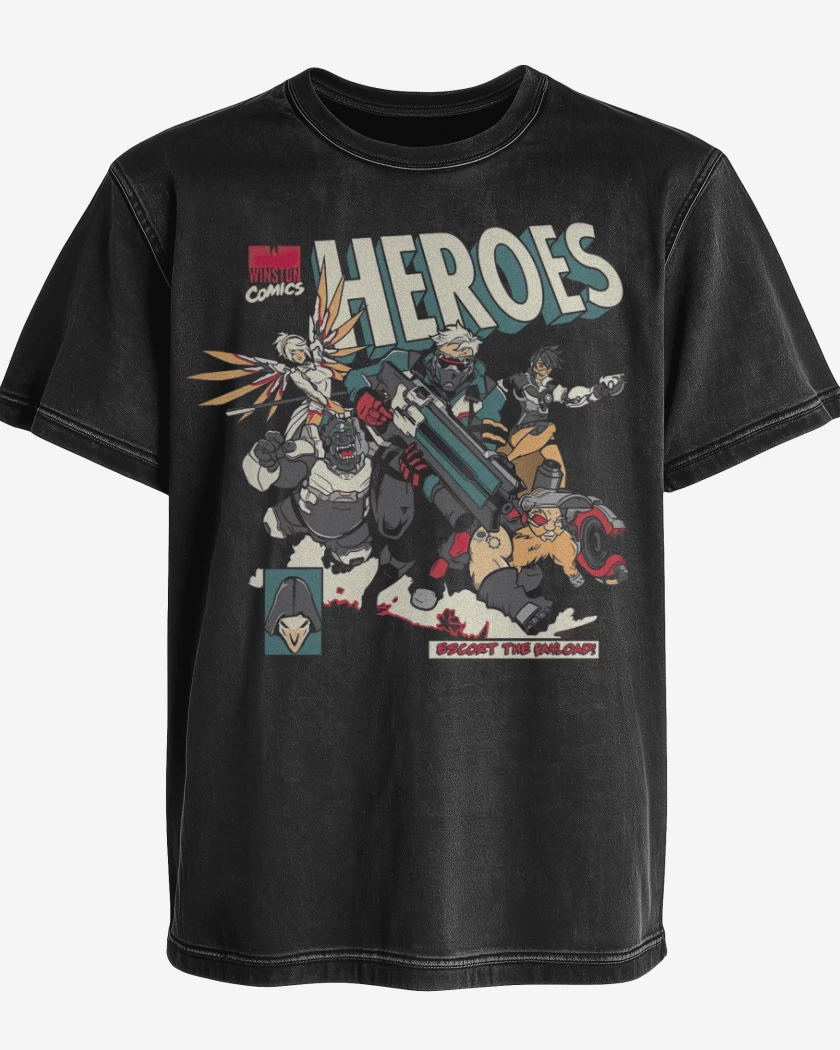 Polera desgastada Negro de Overwatch comic