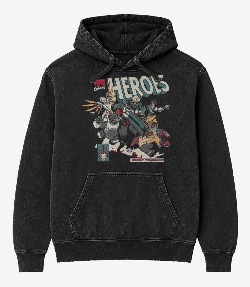 Poleron Canguro Acid Wash Negro de Overwatch comic