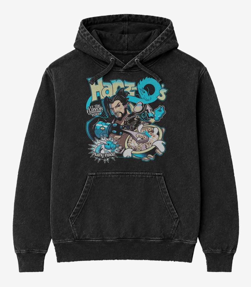 Poleron Canguro Acid Wash Negro de Hanzo cereal