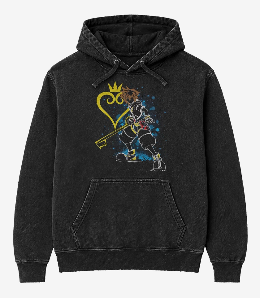 Poleron Canguro Acid Wash Negro de Keyblade Master