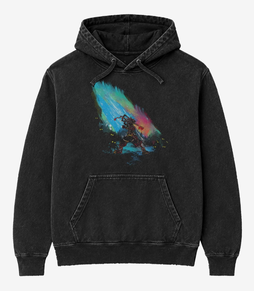 Poleron Canguro Acid Wash Negro de Sora watercolor