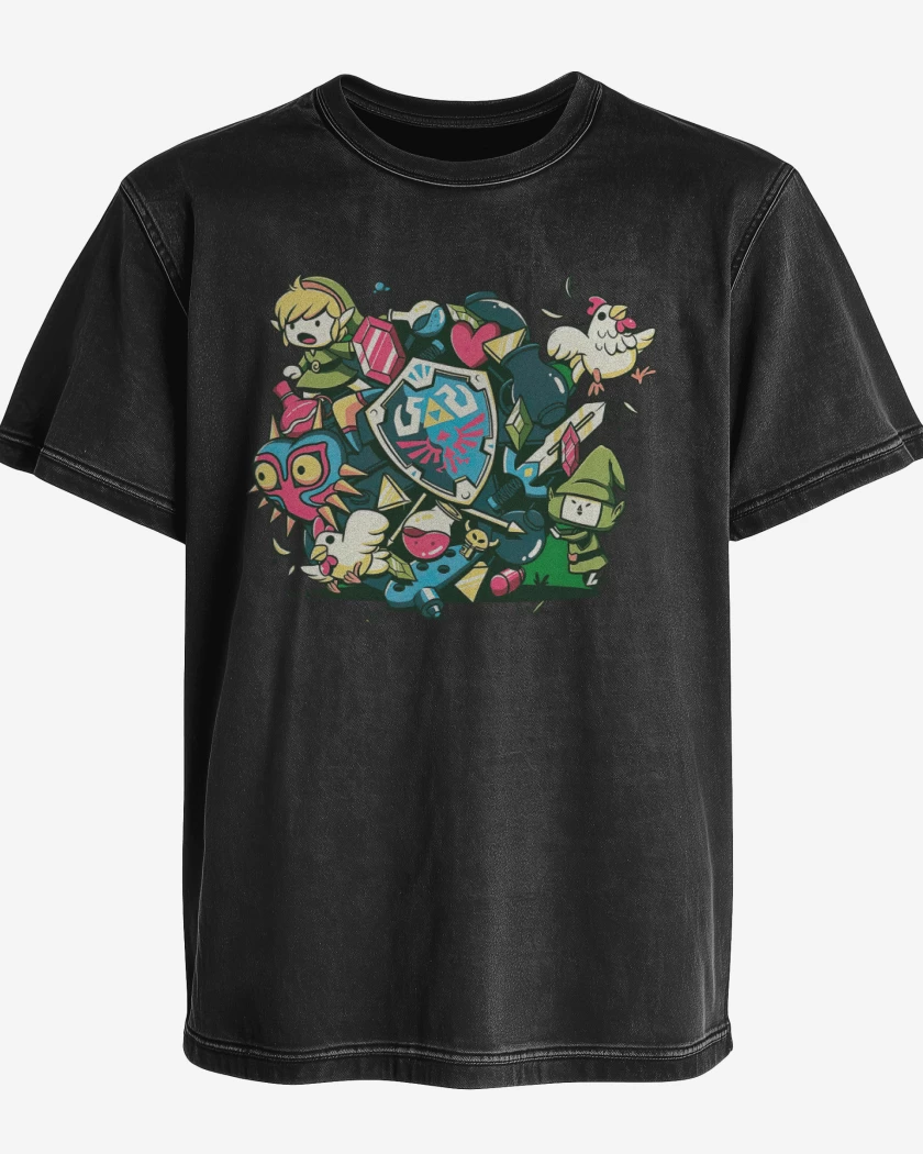Polera desgastada Negro de Link Zelda