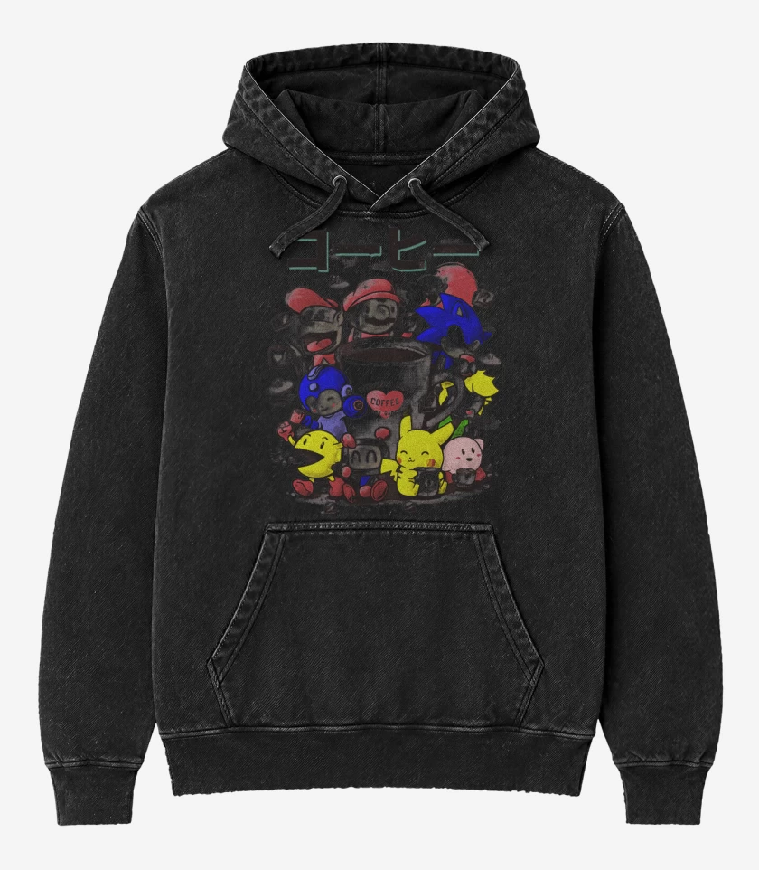 Poleron Canguro Acid Wash Negro de Games coffee