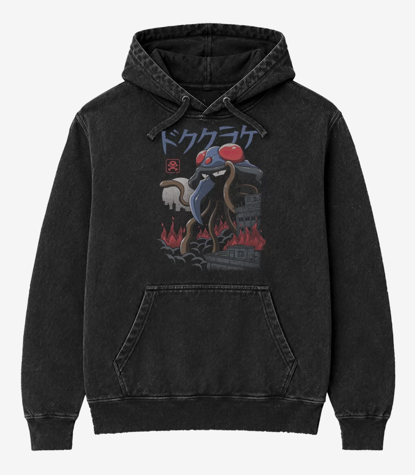 Poleron Canguro Acid Wash Negro de Tentacruel