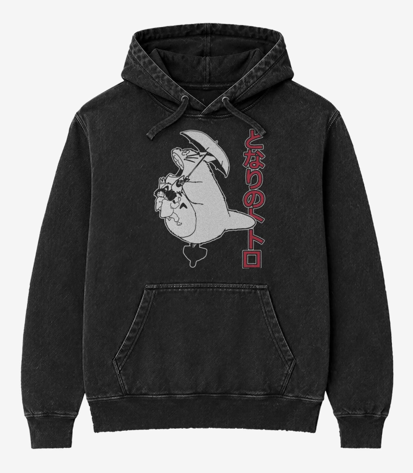 Poleron Canguro Acid Wash Negro de Mi vecino totoro