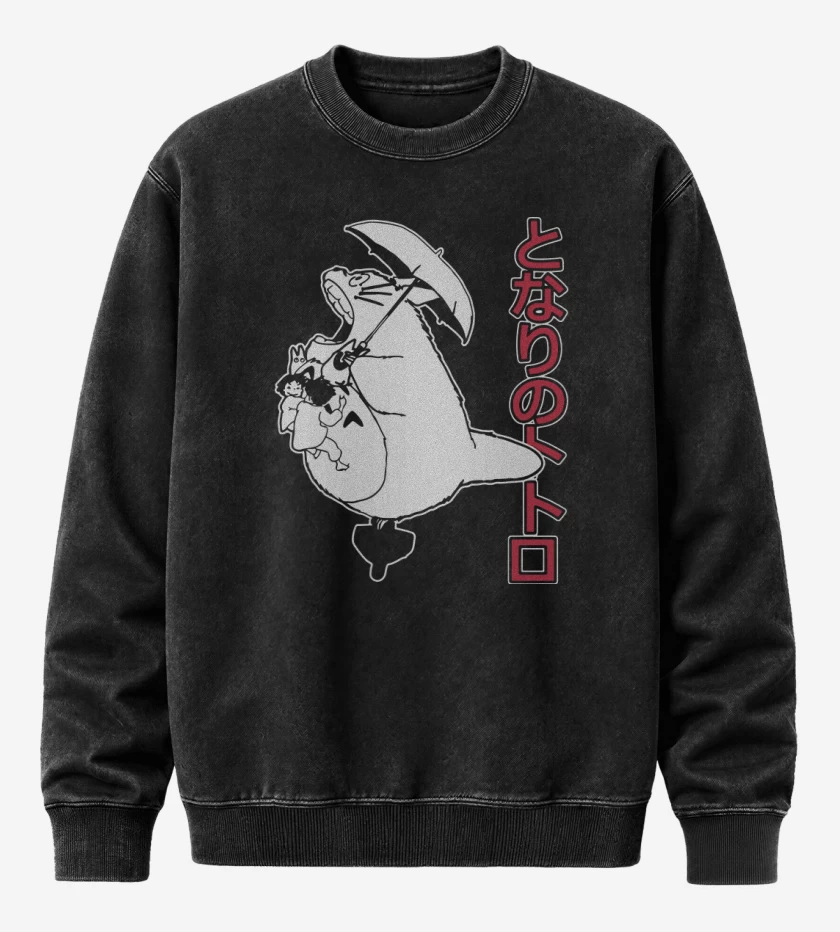 Poleron Polo Acid Wash Negro de Mi vecino totoro