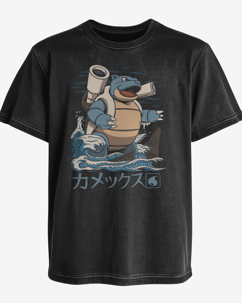 Polera desgastada Negro de Blastoize