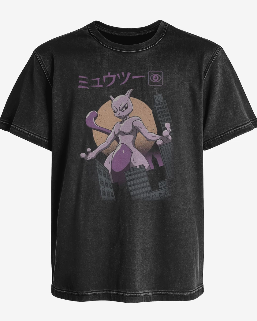 Polera desgastada Negro de Mewtwozilla